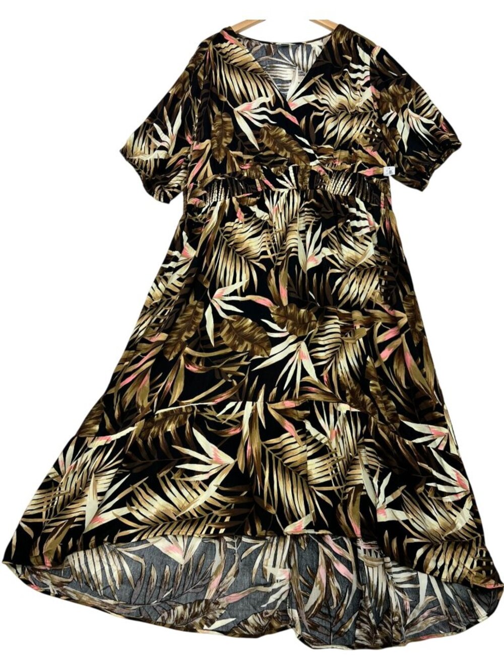 Old Navy Women Hi-Low V-Neck Smocked Dress Short Sleeve XXL Multi Tropical Print